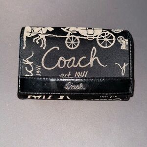 Coach Black and Cream Graphic Wallet